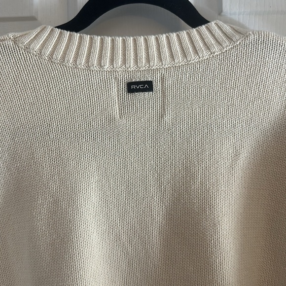 RVCA long distance sweater cream cotton v neck medium - Picture 6 of 8